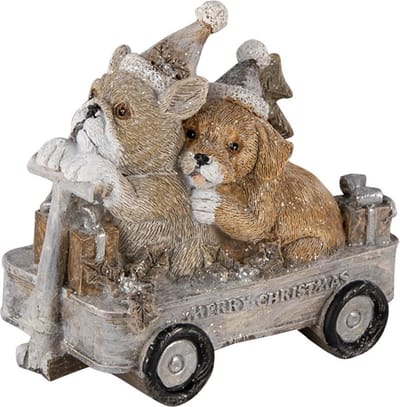 Clayre & Eef Beeld Hond 10x6x9 cm Grijs Beige Polyresin