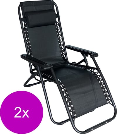 BestGarden Lounge Stoel - Tuinstoel - 2 stuks - 172x66x108 cm - Zwart