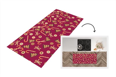 Keukenloper - Loper keuken - Kerst - Zuurstok - Peperkoek - Patronen - 120x50 cm - Keukenloper vinyl