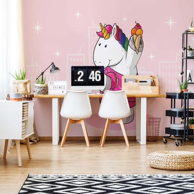 Fotobehang - Vlies Behang - Unicorn en de Sterren - Eenhoorn - 416 x 290 cm