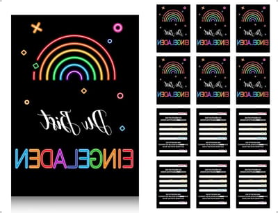 12 vellen kleurrijke regenbooguitnodigingen voor verjaardagsfeesten, evenementen en reünies, ideaal voor themafeesten