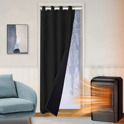 Qelus Verduisterende Gordijnen Kant en Klaar met Ringen - 110x203 cm - Isolerend, Waterdicht & Winddicht - 405gsm Blackout Gordijn voor Deur - Thermisch Deurgordijn - Zwart