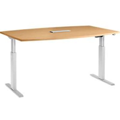 Schäfer Shop  Select Vergadertafel ERGO-T, T-poot, bootvorm, netbox, eentraps elektr. in hoogte verstelbaar, B 2000 x H 718-1188 mm, beuken