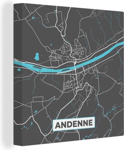 Canvas Schilderij Kaart – Plattegrond – Stadskaart – Andenne – België - Grijs - 20x20 cm - Wanddecoratie