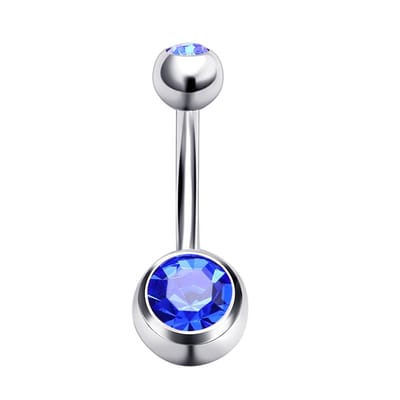Navelpiercing - Kristal - Blauw - Verpakt in leuk organza zakje - navelpiercing chirurgisch staal -navelpiercings - Jewelegance ®