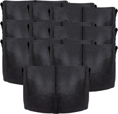 Intirilife 10x fleece plantzak in 38 liter - 10 gallon - 40 x 30 cm - Plantenbak van fleece met draaggrepen voor tuin, kas en nog veel meer. - Plantenbak plantzak