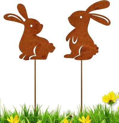 Set van 2 Paasdecoratie voor Buiten, Weerbestendige Tuinstaken met Paashaas, 25 x 10 cm, Perfect voor Lente- en Winterdecoratie in de Tuin