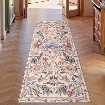 tapijtloper, voor hal en gang, 60 x 180 cm, roze, wasbaar, keukenloper met antislip rubberen achterkant, zacht laagpolig slaapkamertapijt, vintage lange mat voor entree, kantoor, badkamer