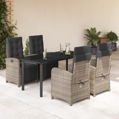vidaXL - 5-delige - Tuinset - met - kussens - poly - rattan - grijs