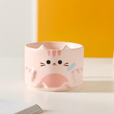 Tasse en Céramique Chat Mignon Tasse de Dessin Animé Tasse à Eau pour Couple Empilée Contre Tasse Tasse Ménagère Cadeau Souvenir 301-400ml beige