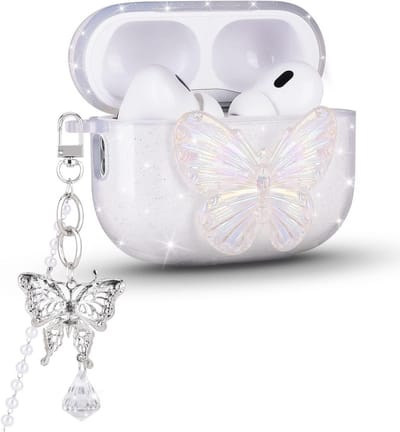 Elegante Rhinestone Hoes voor AirPods Pro 2 met Parels en Vlinder Sleutelhanger, Schokbestendig en Krasbestendig TPU Beschermhoes voor Eenvoudig Transport en Bescherming
