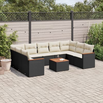 vidaXL - 10-delige - Loungeset - met - kussens - poly - rattan - zwart
