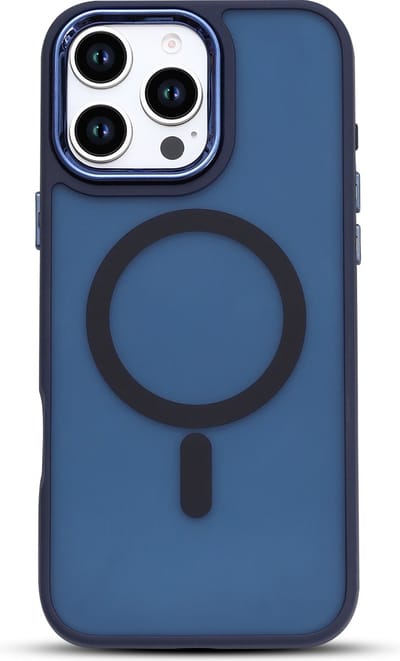 Casemania Hoesje Geschikt voor Apple iPhone 16 Pro - Blauw - Matte Armor Back Cover - Geschikt voor MagSafe