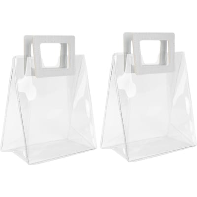2 stuks Tassen Transparante Cadeautas Stevige Bodem Handtas voor Verjaardag Kerst Cadeauverpakking (S) white