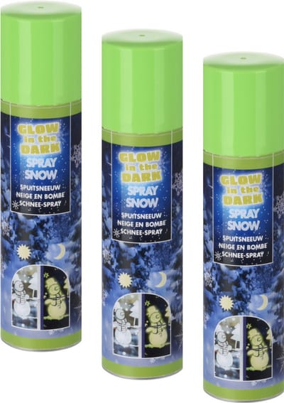 BEAU by Bo Set van 3 stuks Sneeuwspray - Glow in the Dark - Spuitbus - Nepsneeuw - 150ml