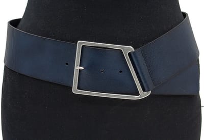 Dames riem donker blauw - Leren heupriem 6cm met zilverkleurige gesp - Leer - Brede riem - Casual - Maat 85