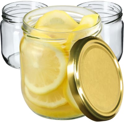 KADAX jampotten, 425 ml, inmaakpotten met schroefdeksel, potten met schroefsluiting, conservenpotten, voorraadpotten voor jam, jam, honing (goud, 6 stuks)