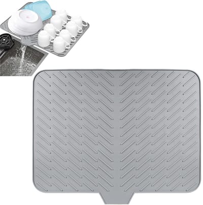 siliconen droogmat - met ingebouwde afvoerrand - hittebestendig - milieuvriendelijk - hygiënisch droogmatje - lekvrij en antislip - Afdruipmat - Afwas Droogmat - Afdruipmat - Barmat - Afvoerpad - Vaat Afwas mat - 23 x 17 inch - Grijs