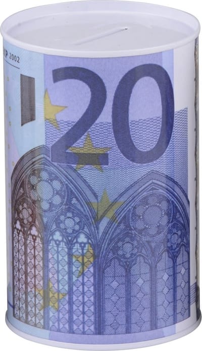 Spaarpot 20 euro - metaal/blik - biljet - 8 x 11 cm - munten - sparen