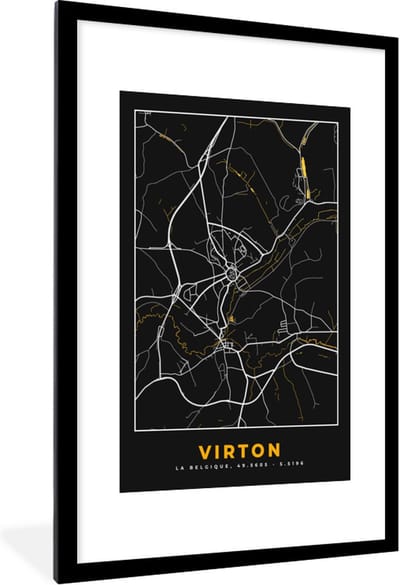 Fotolijst incl. Poster - Plattegrond - Virton - Goud - Kaart - Stadskaart - 80x120 cm - Posterlijst