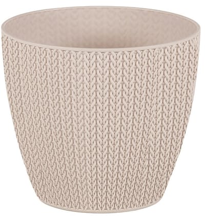 3+1 beige bloempotten met waterschaal - gehaakt patroon - cactuspotten - sierpotten - 11cm