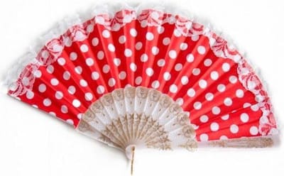 Spaanse flamenco waaier rood wit kant bij Spaanse jurk verkleedkleding