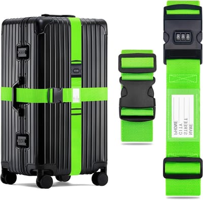 SnelShoppen - Luchtvaart Goedkeuring Luggage Strap met Combinatie Slot - 2 Stuks - Verstelbaar tot 200+250cm - Stevige Veiligheidsbanden voor Reizen -