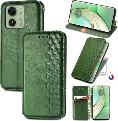 Luxe PU Lederen Ruitpatroon Wallet Case + Glas Screenprotector voor Edge 40 _ Groen
