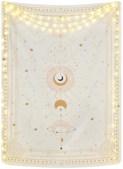 Zeynomax - Maan Star Tapestry - Gouden Constellatie - Psychedelische Muurdecoratie - 150x130cm - Woondecoratie voor Slaapkamer - Muur Art