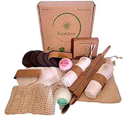 Eco-vriendelijke cadeauset, herbruikbare bamboe make-up remover en verzorging geschenkset, herbruikbare make-up pads, bamboe tandenborstel, plasticvrij, veganistisch, biologisch afbreekbaar product,