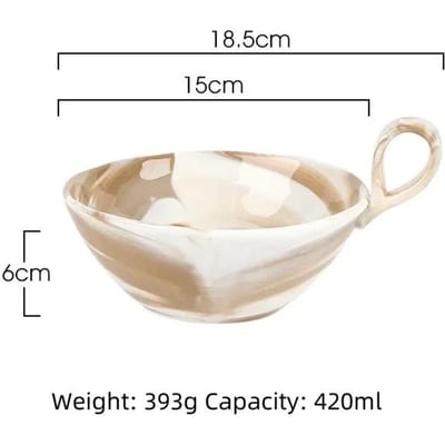 420ml Creatieve Retro Keramische Kom Eenvoudig Gemarmerd Patroon Fruit Salade Kommen met Handvat Magnetronbestendig Huis Dessert Yoghurt Kom beige