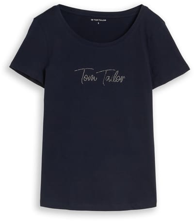 Tom Tailor - T-shirt met glitterlogo - Maat M - sky captain blue