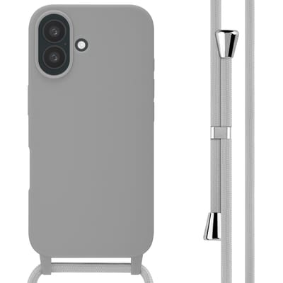 imoshion Hoesje - Geschikt voor Apple iPhone 16 - Siliconen hoesje met koord - Lichtgrijs
