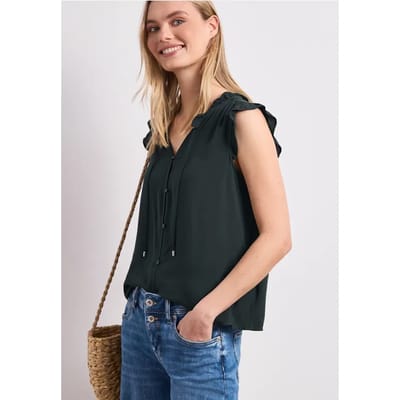 Blousetop met gespleten hals en ruches