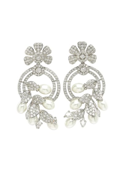 AVANT-GARDE PARIS Diva Collection Oorbellen - Zirconia Drop 2.5cm x 5.0cm - 1 stuk - Rhodium Plated met Post en Back sluiting