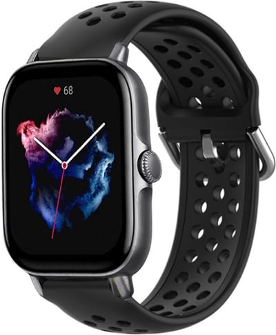 Siliconen sport bandje met gaatjes - Geschikt voor Xiaomi Amazfit Bip / Bip Lite / Bip S / Bip U / Bip U Pro / Amazfit GTS / GTS 2 / GTS 3 / GTS 4 - Mini bandje - Sport bandje - Zwart