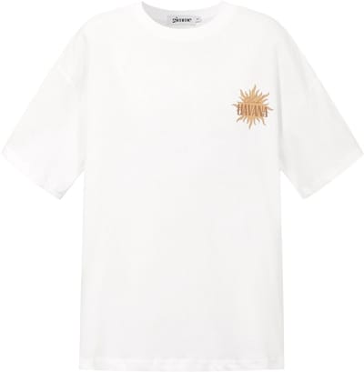 Havana Graphic Tee – Oversized T-shirt met Print – Relaxte Top voor een Zomerse Look - Wit - Maat S