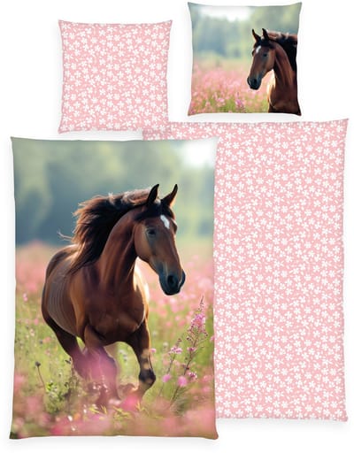 Dekbedovertrek Paard Roze 135x200 cm incl 1 sloop 80x80 cm