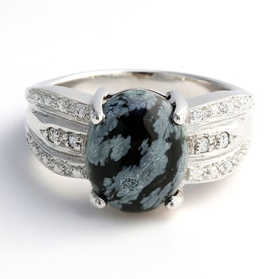 Cavill - Herenring 925 Sterling Zilver - Ovale Sneeuwvlokken Obsidiaan 3,81 ct - Zirkonia 0,094 ct - Luxe & Modieus