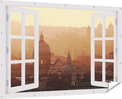 Gards Tuinposter Doorkijk Rome Stad bij Zonsopgang - 180x120 cm - Tuindoek - Tuindecoratie - Wanddecoratie buiten - Tuinschilderij
