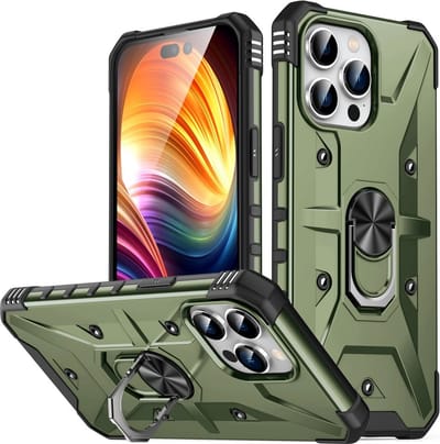 Coverup Hoesje - Geschikt voor iPhone 15 Pro Max Hoesje - Coverup Heavy Duty Ring Kickstand Back Cover - Army Green