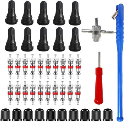 43-delige Set voor het Verwijderen van Ventielen en Bandenreparatie, Inclusief Ventielkernen, Ventieldoppen en Multifunctionele Reparatietools