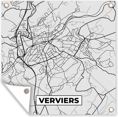 Tuin poster België – Verviers – Stadskaart – Kaart – Zwart Wit – Plattegrond - 200x200 cm - Tuindoek