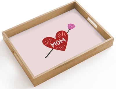 Dienblad hout 40x30 cm - Schootdienblad - Hart - Rood - Bloem - Moeder - Borrelplank rechthoek - Plateau dienbladen