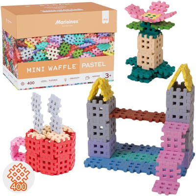 Marioinex Mini Waffle Pastelkleurige bouwstenenset, zachte bouwstenen voor kinderen, veilig – 400 stuks
