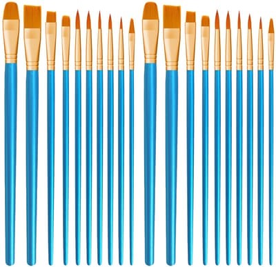 Verfborstels 20 stuks nylon haarpenselen set voor acryl olie aquarel gouache schilderij gezicht verf borstels voor kinderen en volwassenen (blauw)
