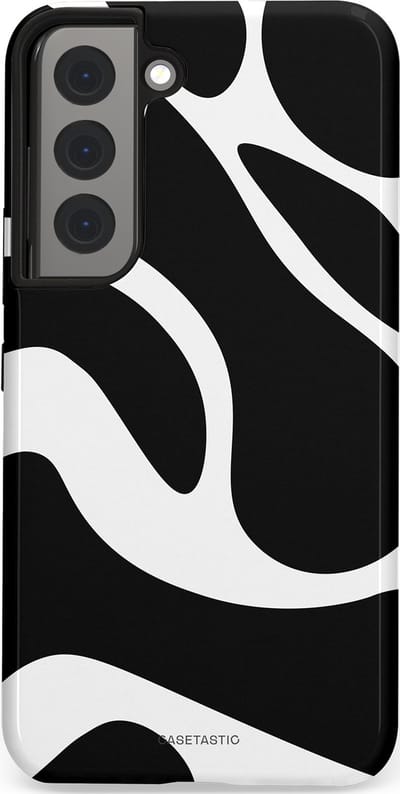 Casetastic Hoesje Geschikt voor Samsung S22 - Stijlvolle Beschermende Duo-layer Case - Zwart Wit Golven