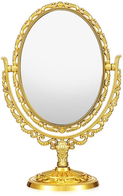 longziming -Ovale Make-up Spiegel - Vintage Gouden Tafelspiegel - Dubbelzijdig Draaibaar Scharnier - Hoogwaardige HD Weerspiegeling - Metaal Met Goudkleurig Finish - Veelzijdig Voor Badkamer En Slaapkamer - 1 Stuks