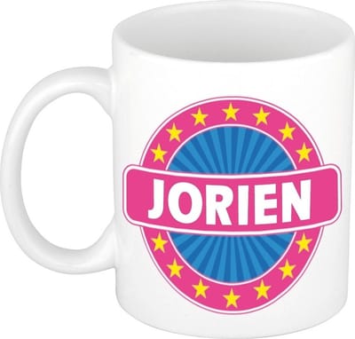Bellatio Decorations - Jorien voornaam - koffiemok - beker - wit/roze - 300 ml - Cadeau - Dames - Collega - Moederdag - Verjaardag