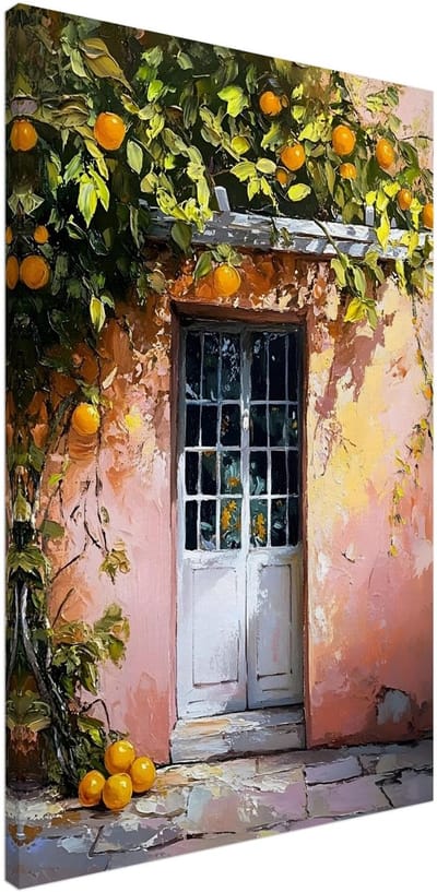 Canvas Schilderij - Mediterranean orange tree 60x90 cm - Landschappen Wanddecoratie Woonkamer & Slaapkamer